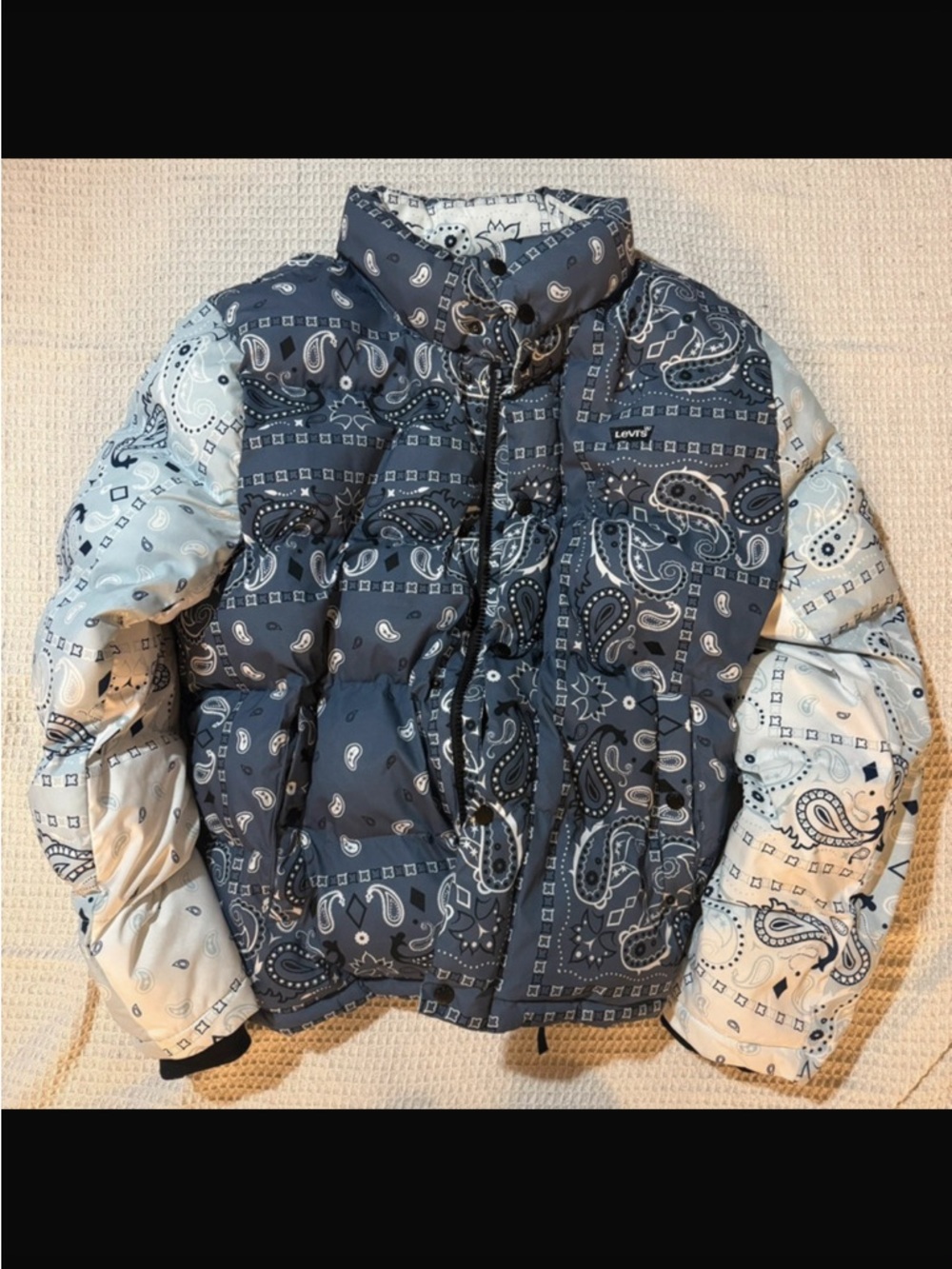 Vintage Levi Paisley Print Puffer Jacket Blue Retro Bandana Coat